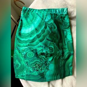 Emerald green jewel tone mini skirt, beautiful malachite rock design, stretchy